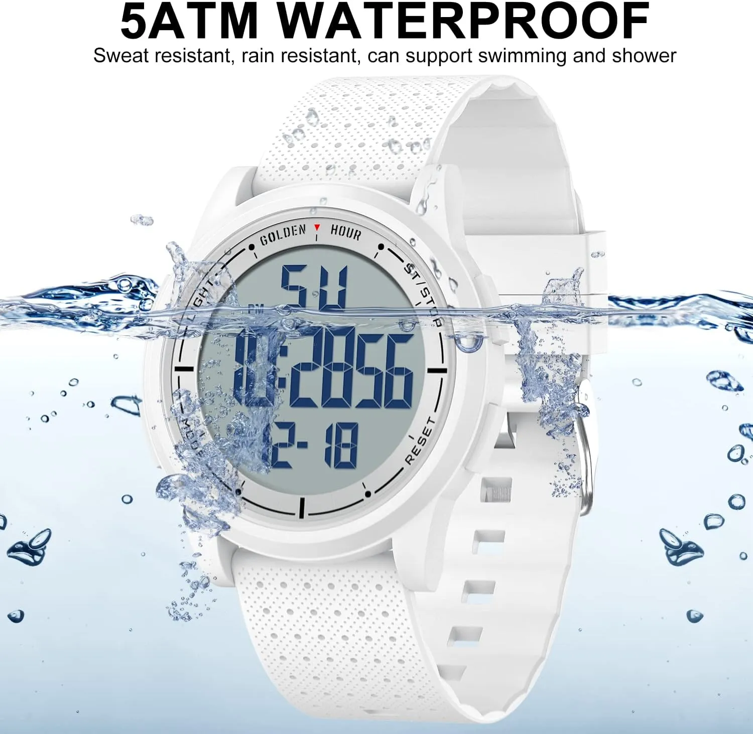 GOLDEN HOUR Ultra-Thin Minimalist Sports Waterproof Digital Watches Men with Wide-Angle Display Rubber Strap Wrist Watch for Men Women