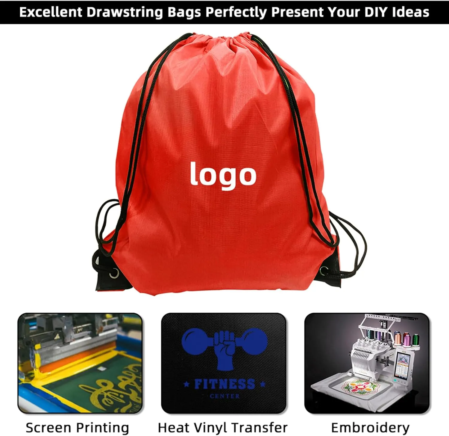 GoodtoU Drawstring Backpack, Nylon Cinch Sack Gym Bag for Sport, Traveling, Team (Red, 128Pcs)