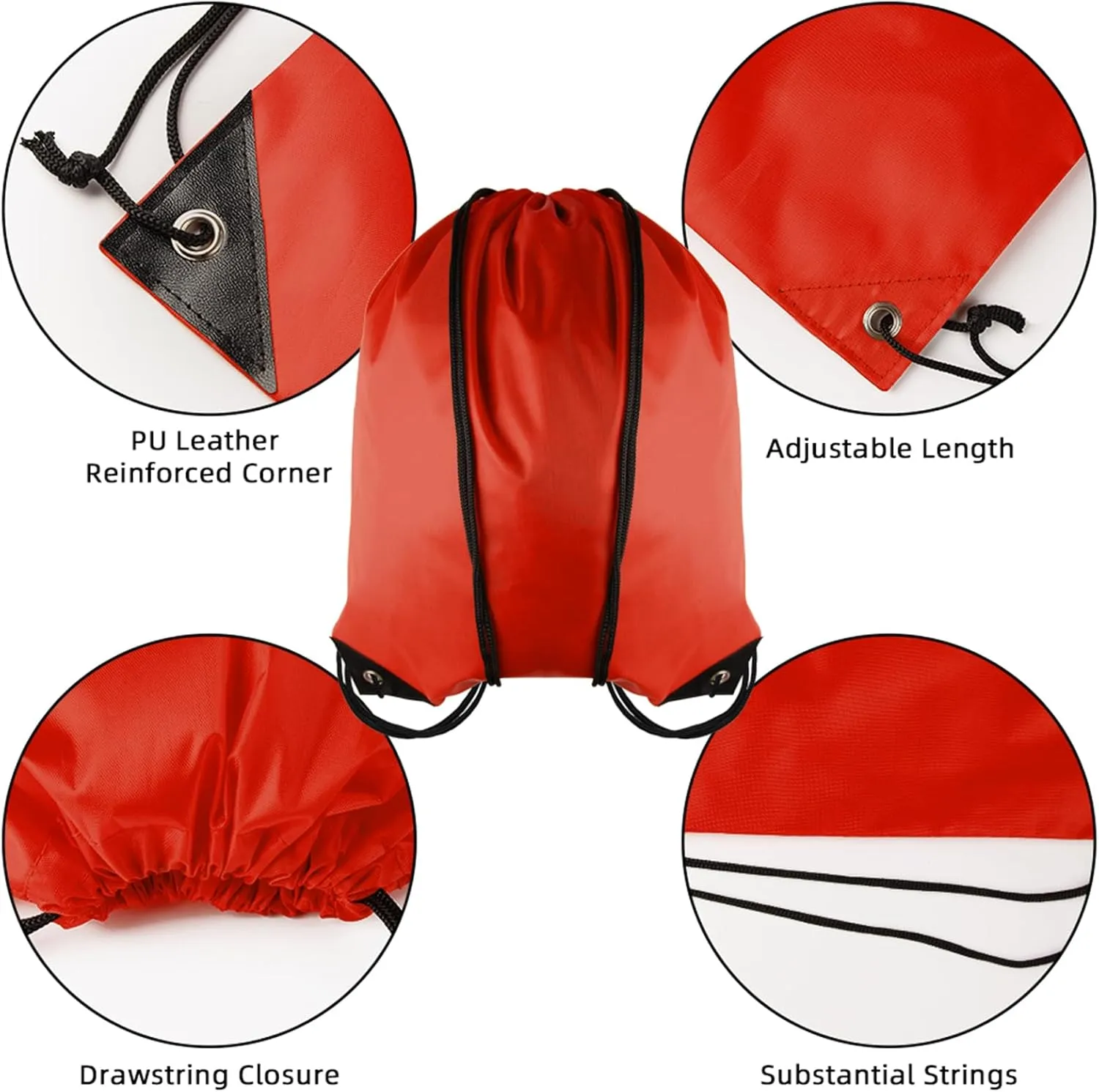 GoodtoU Drawstring Backpack, Nylon Cinch Sack Gym Bag for Sport, Traveling, Team (Red, 128Pcs)