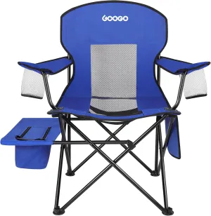 GOOGO Camping Chair Folding, Oversized Portable Lightweight Chair with Cooler, Cup Holder, Mesh Back Seat, Supports 300lbs, Collapsible Compact Chair with Carry Bag & Strap for Outdoor, Camp, Hiking
