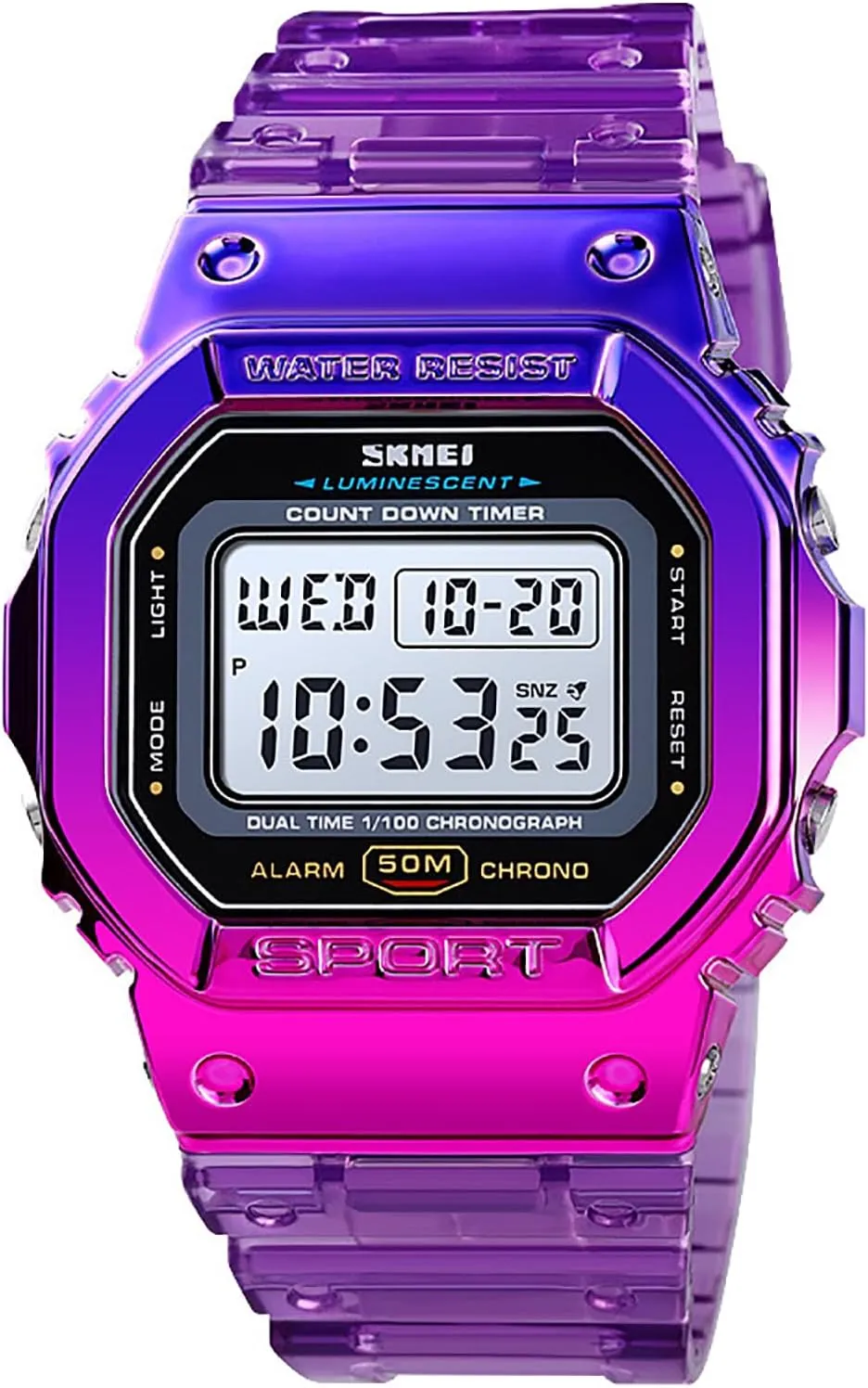 Gosasa Outdoor Sport Unisex Watches LED Light Digital Watches Transparent Multifunctional Wristwatch for Men and Women Casual Style Stopwatch Date 5Bar Waterproof