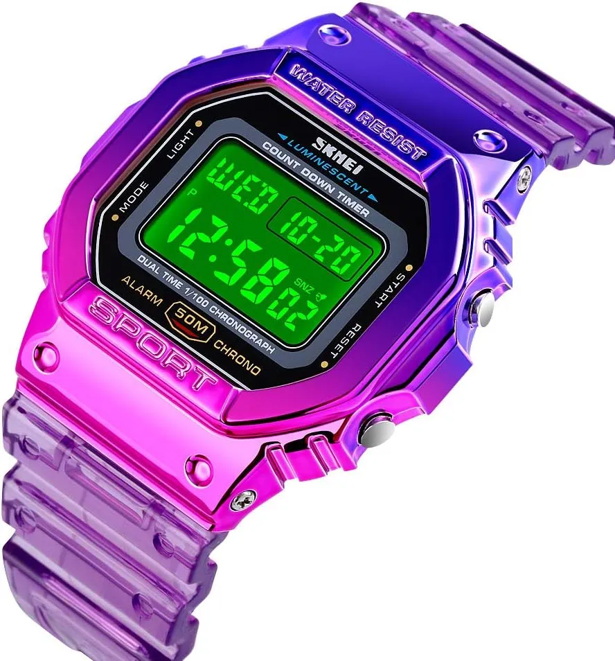 Gosasa Outdoor Sport Unisex Watches LED Light Digital Watches Transparent Multifunctional Wristwatch for Men and Women Casual Style Stopwatch Date 5Bar Waterproof