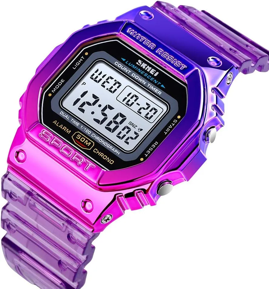 Gosasa Outdoor Sport Unisex Watches LED Light Digital Watches Transparent Multifunctional Wristwatch for Men and Women Casual Style Stopwatch Date 5Bar Waterproof