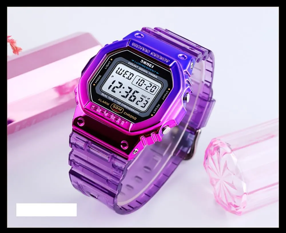 Gosasa Outdoor Sport Unisex Watches LED Light Digital Watches Transparent Multifunctional Wristwatch for Men and Women Casual Style Stopwatch Date 5Bar Waterproof