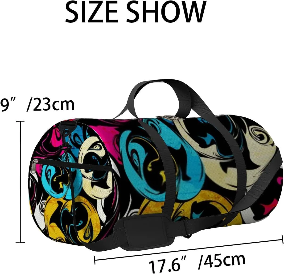 Graffiti Bright Psychedelic Seamless Pattern on Sports Bag Tote Bag Waterproof Gym Bag with Shoulder Strap Zipper 2 Side Pockets for Men and Women, Travel and Storage Shoulder Bag.