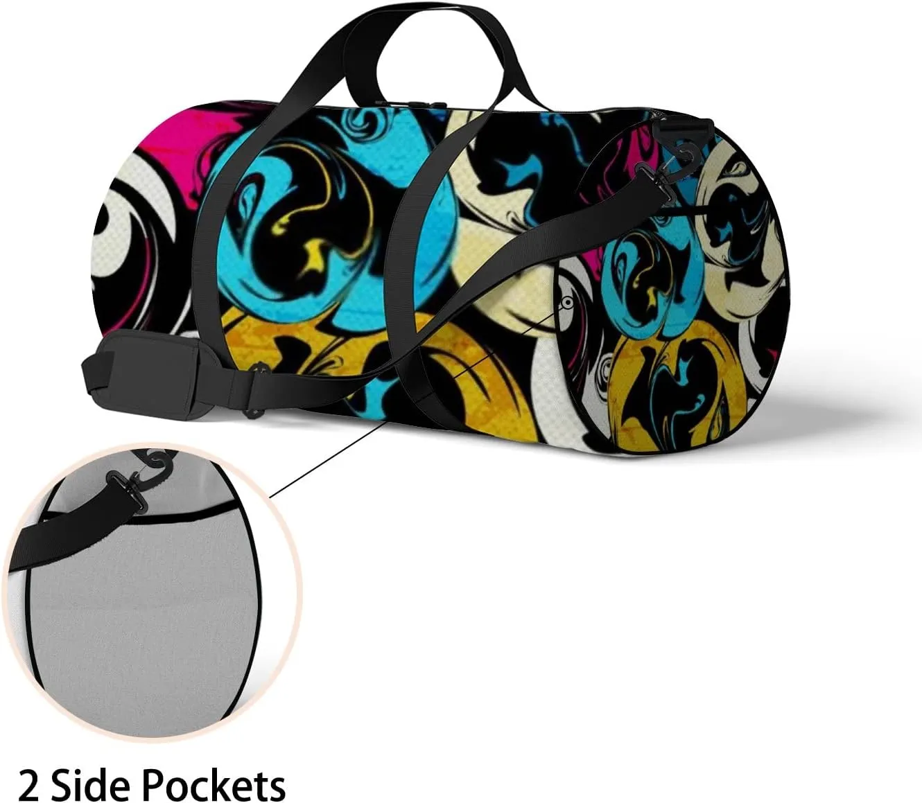 Graffiti Bright Psychedelic Seamless Pattern on Sports Bag Tote Bag Waterproof Gym Bag with Shoulder Strap Zipper 2 Side Pockets for Men and Women, Travel and Storage Shoulder Bag.