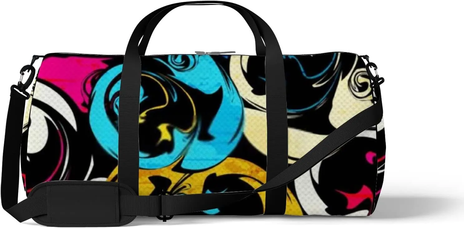 Graffiti Bright Psychedelic Seamless Pattern on Sports Bag Tote Bag Waterproof Gym Bag with Shoulder Strap Zipper 2 Side Pockets for Men and Women, Travel and Storage Shoulder Bag.