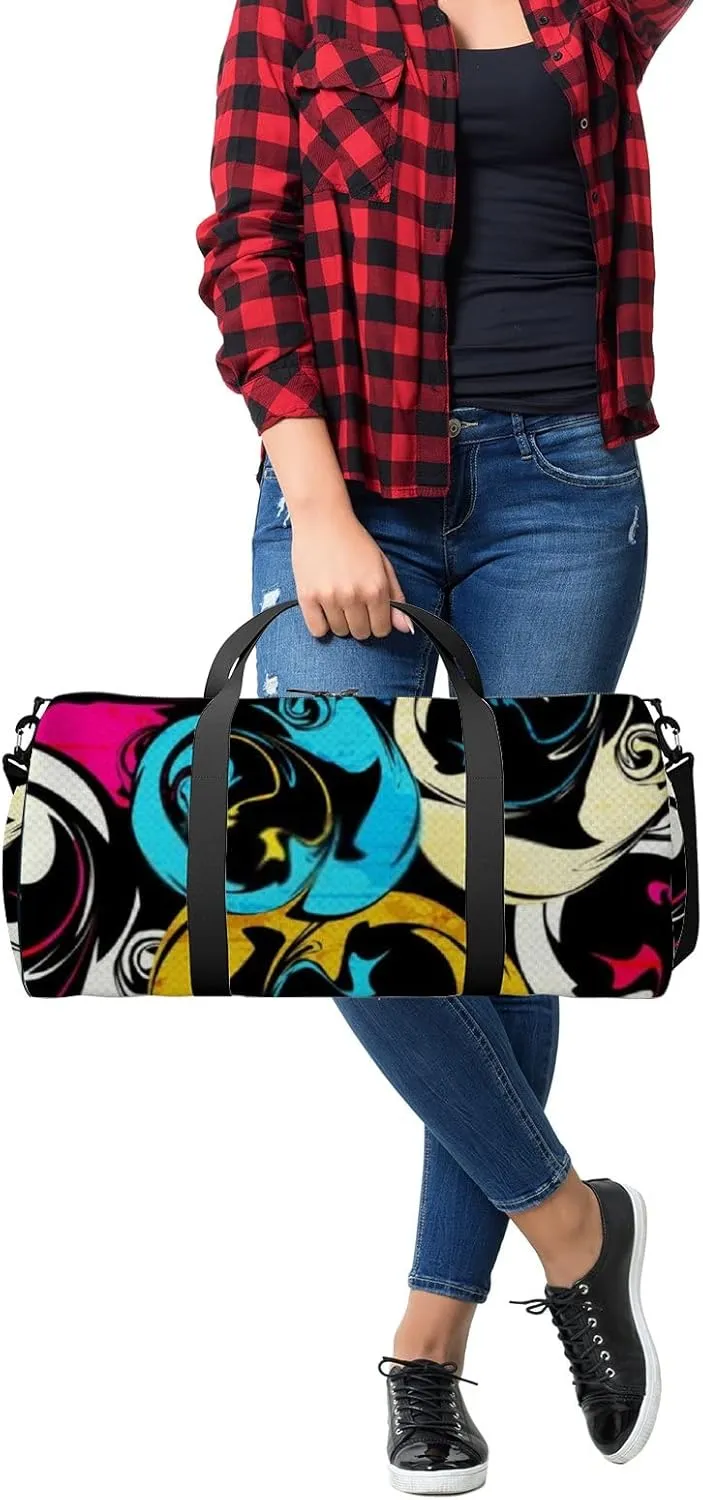 Graffiti Bright Psychedelic Seamless Pattern on Sports Bag Tote Bag Waterproof Gym Bag with Shoulder Strap Zipper 2 Side Pockets for Men and Women, Travel and Storage Shoulder Bag.