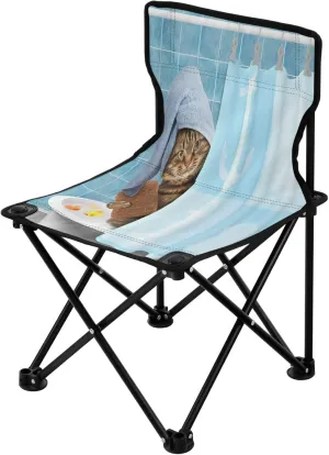 Gredecor Camping Chairs, Funny Cat Shower Portable Camping Chair with Storage Bag, Lightweight Foldable Chair for Outside Camping, Hiking, Travel, Beach and Sports