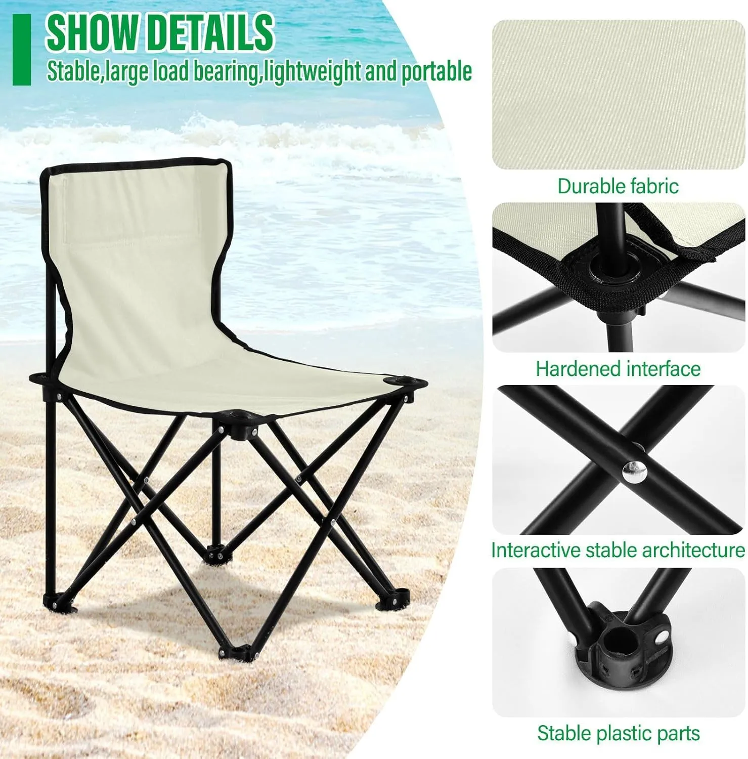 Gredecor Camping Chairs,Beige Lightweight and Supportive Chairs and Lightweight Individuals - Compact, Durable, and Portable - Ideal for Camping, Hiking, Beach, and Picnics - Carry Bag