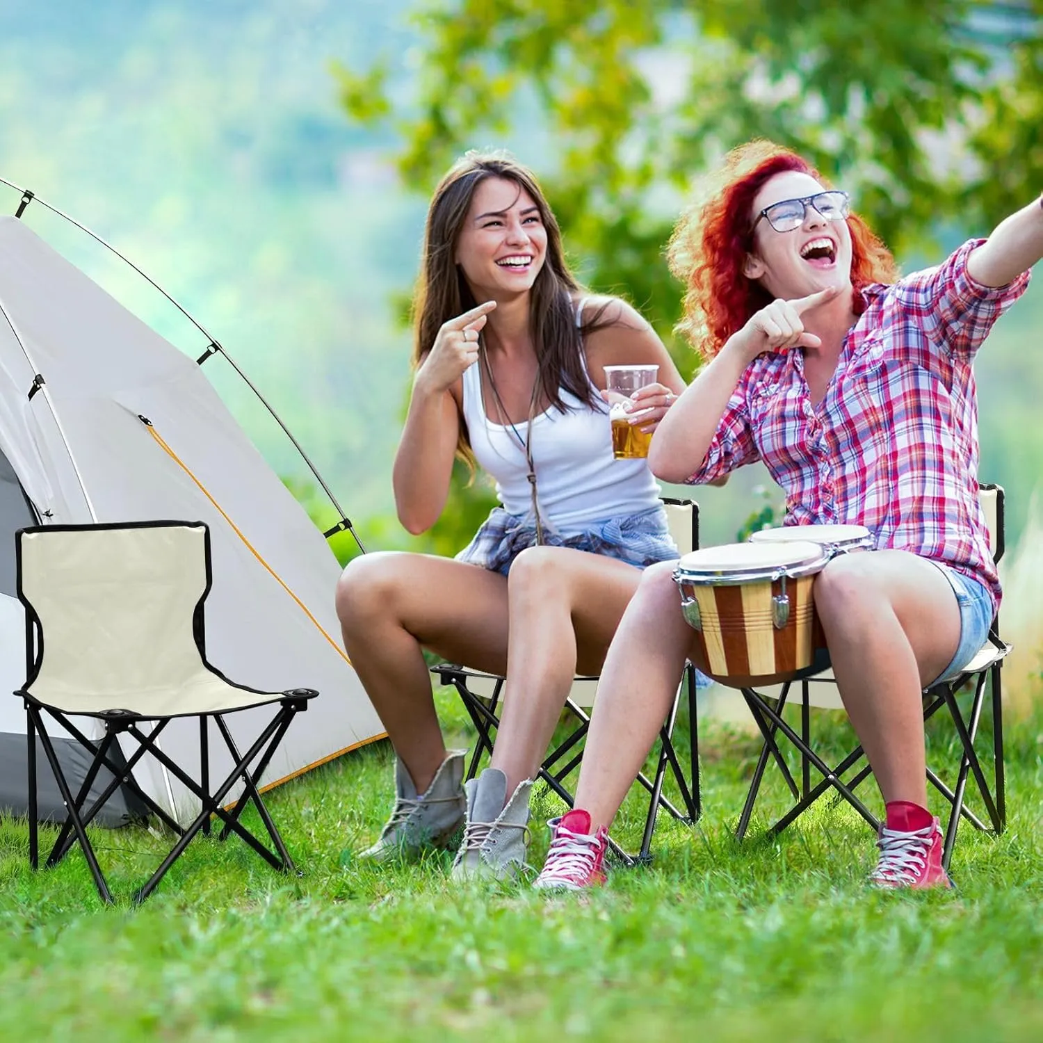 Gredecor Camping Chairs,Beige Lightweight and Supportive Chairs and Lightweight Individuals - Compact, Durable, and Portable - Ideal for Camping, Hiking, Beach, and Picnics - Carry Bag