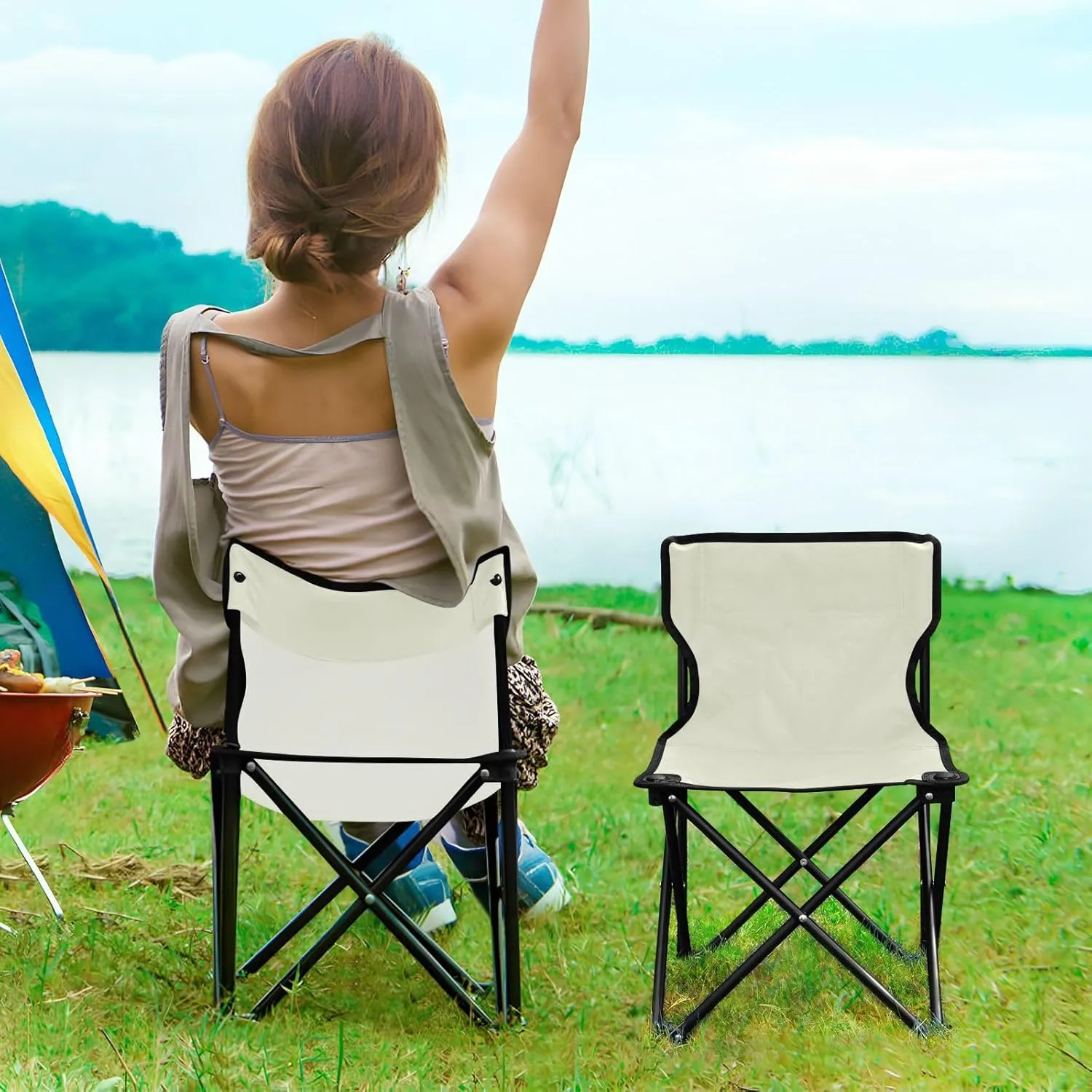 Gredecor Camping Chairs,Beige Lightweight and Supportive Chairs and Lightweight Individuals - Compact, Durable, and Portable - Ideal for Camping, Hiking, Beach, and Picnics - Carry Bag