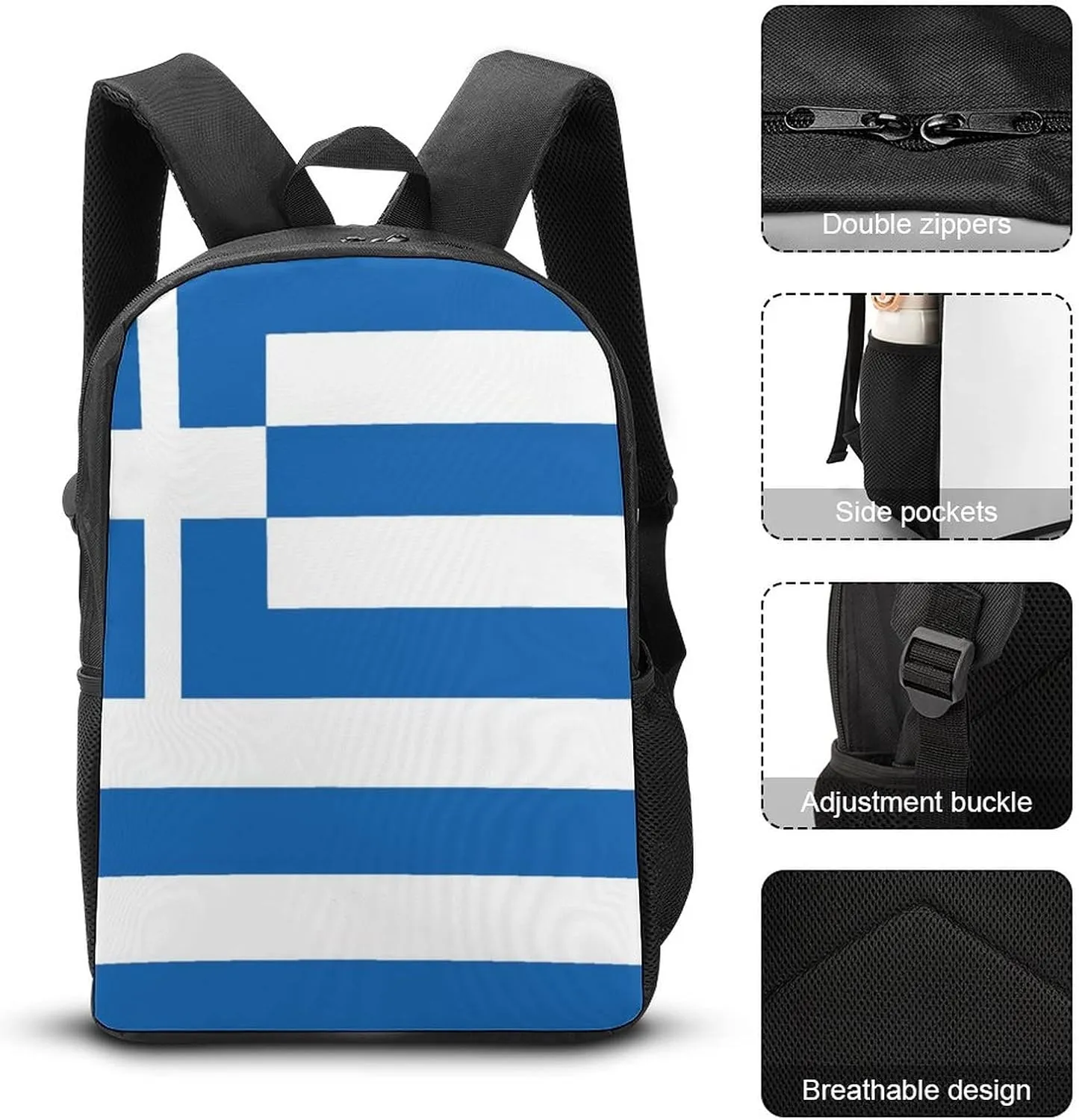 Greek Flag Backpack with Adjustable Straps, Suitable for Travel Picnics Activities