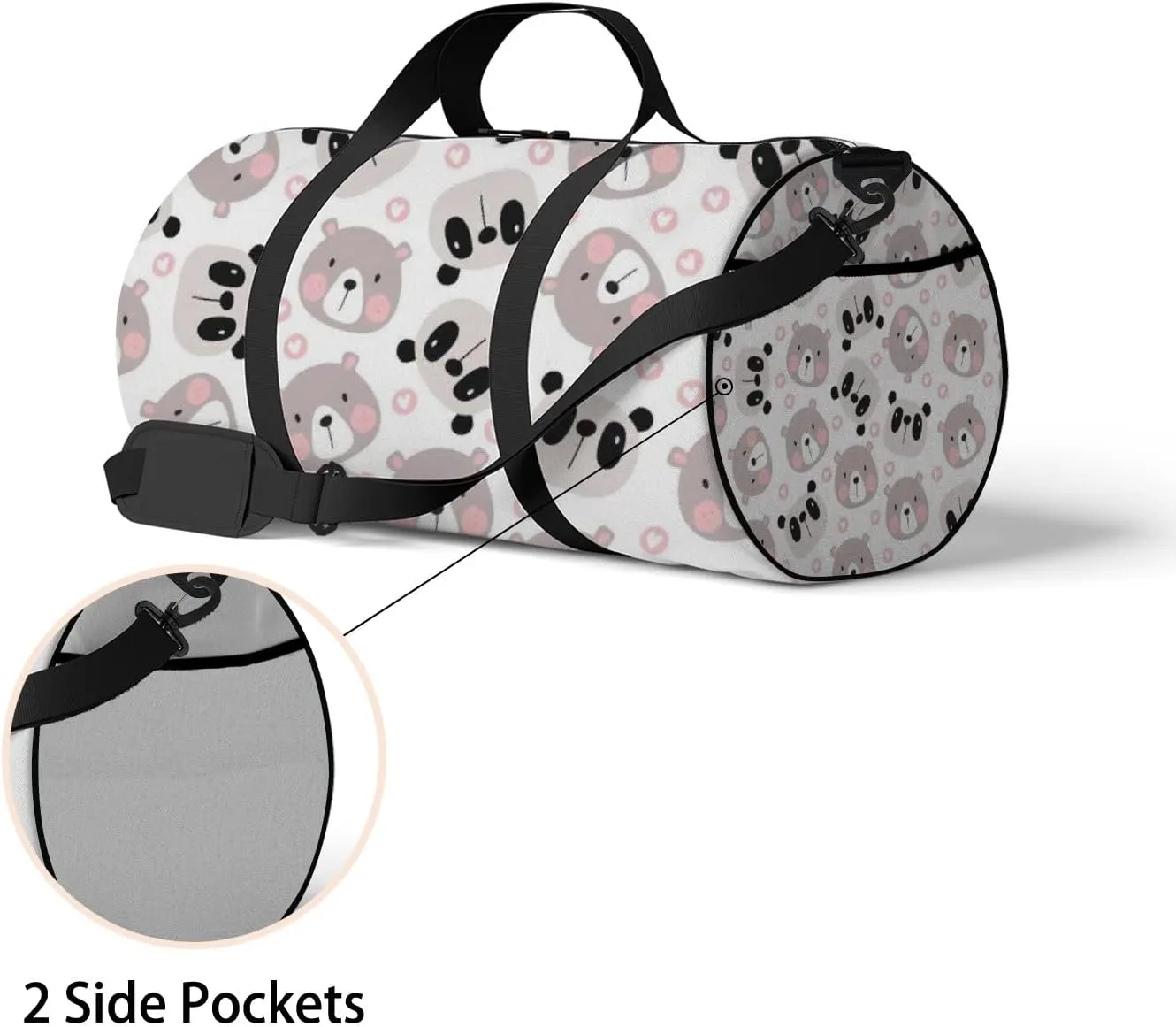 Grey Kawaii Cute Cartoon Little Bear Sports Bag Tote Bag Waterproof Gym Bag with Shoulder Strap Zipper 2 Side Pockets for Men and Women, Travel and Storage Shoulder Bag.