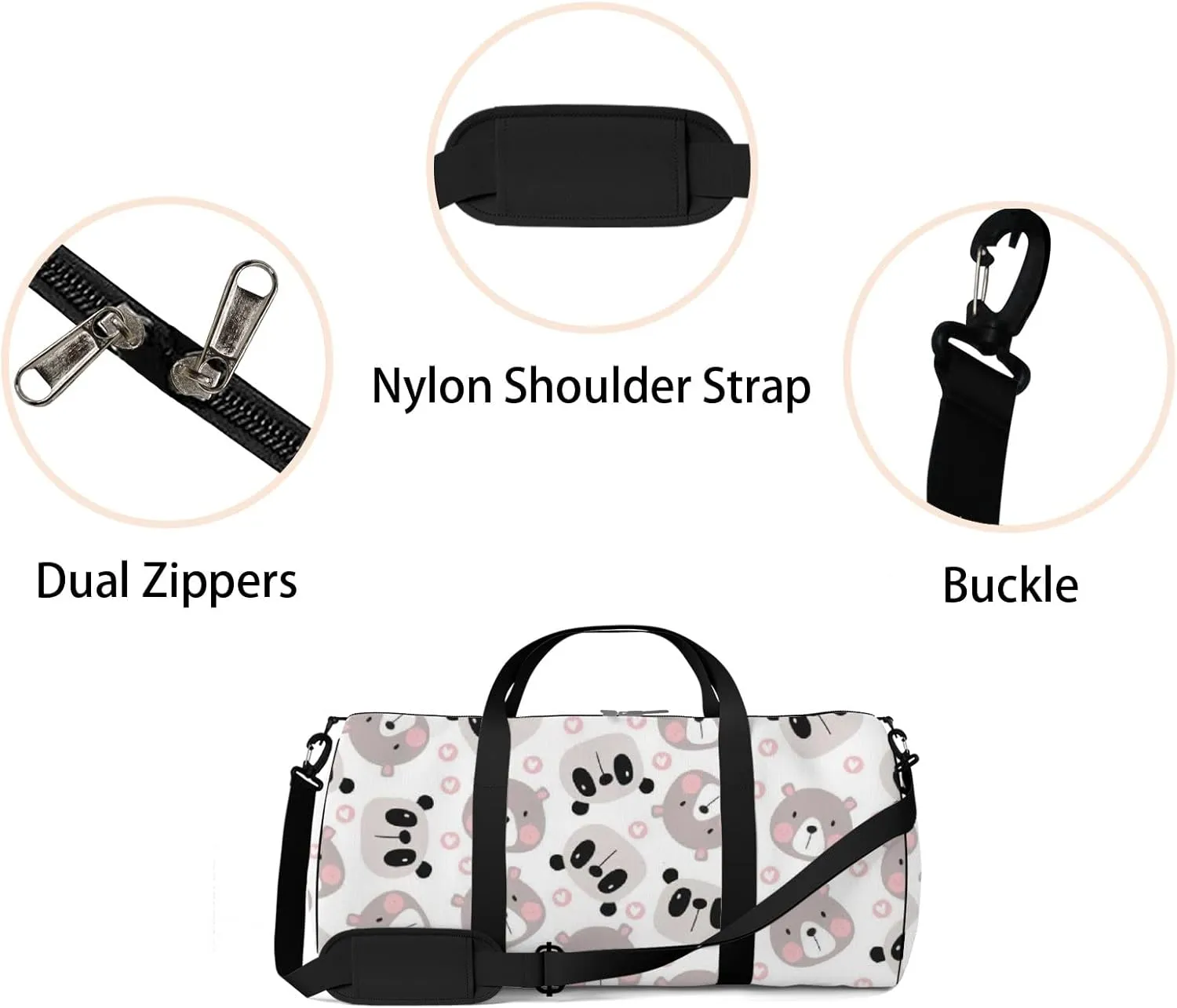 Grey Kawaii Cute Cartoon Little Bear Sports Bag Tote Bag Waterproof Gym Bag with Shoulder Strap Zipper 2 Side Pockets for Men and Women, Travel and Storage Shoulder Bag.