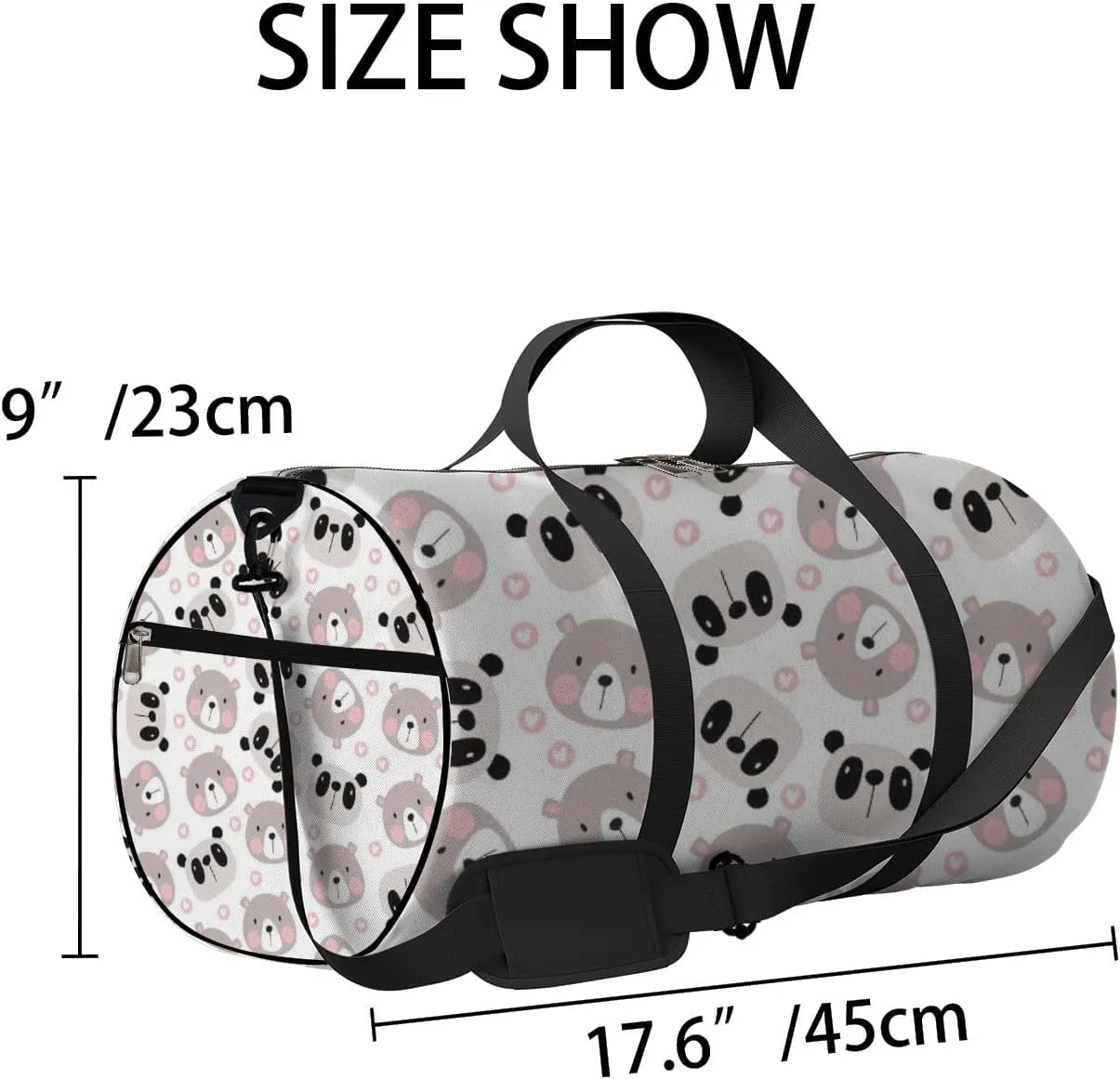 Grey Kawaii Cute Cartoon Little Bear Sports Bag Tote Bag Waterproof Gym Bag with Shoulder Strap Zipper 2 Side Pockets for Men and Women, Travel and Storage Shoulder Bag.