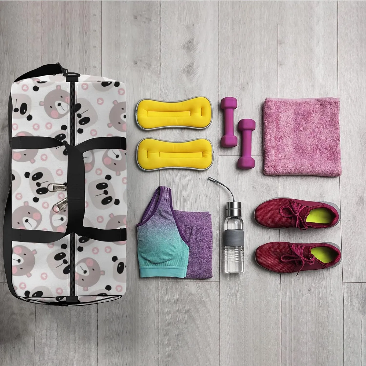 Grey Kawaii Cute Cartoon Little Bear Sports Bag Tote Bag Waterproof Gym Bag with Shoulder Strap Zipper 2 Side Pockets for Men and Women, Travel and Storage Shoulder Bag.