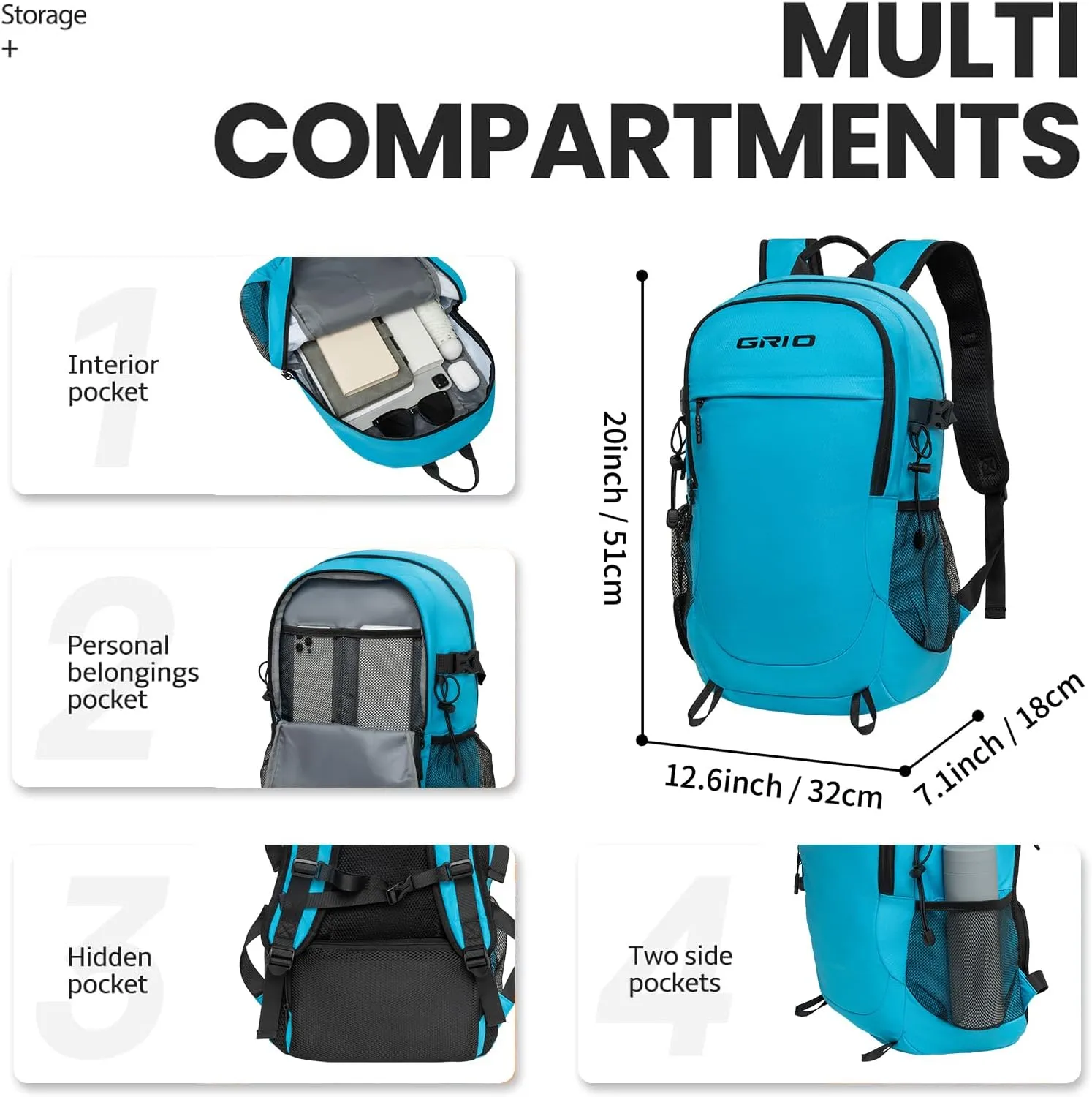 GRIO 40L Lightweight Hiking Backpack Unisex - Recycled Nylon Lightweight Daypack, Waterproof Foldable Trekking Bag for Camping Travel & Outdoor Sports