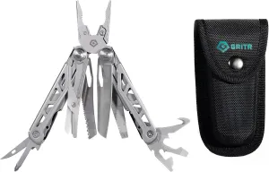 GRITR 13-in-1 Stainless Steel EDC Multitool w/Nylon Sheath - Outdoor Tool w/Needle Nose Pliers, Pocket Knife, Scissors, Bottle Opener, Cutters - Camping Hiking Fishing Survival Gear