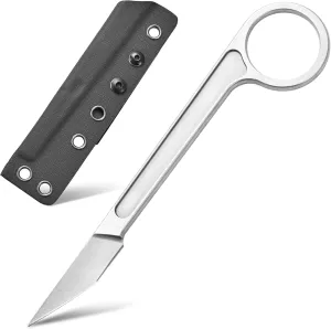 Gtk104 Fixed Blade Knife, D2 Blade Stainess Steel Handle EDC Tool Knife for Outdoor Camping Hunting Hiking(Silver)