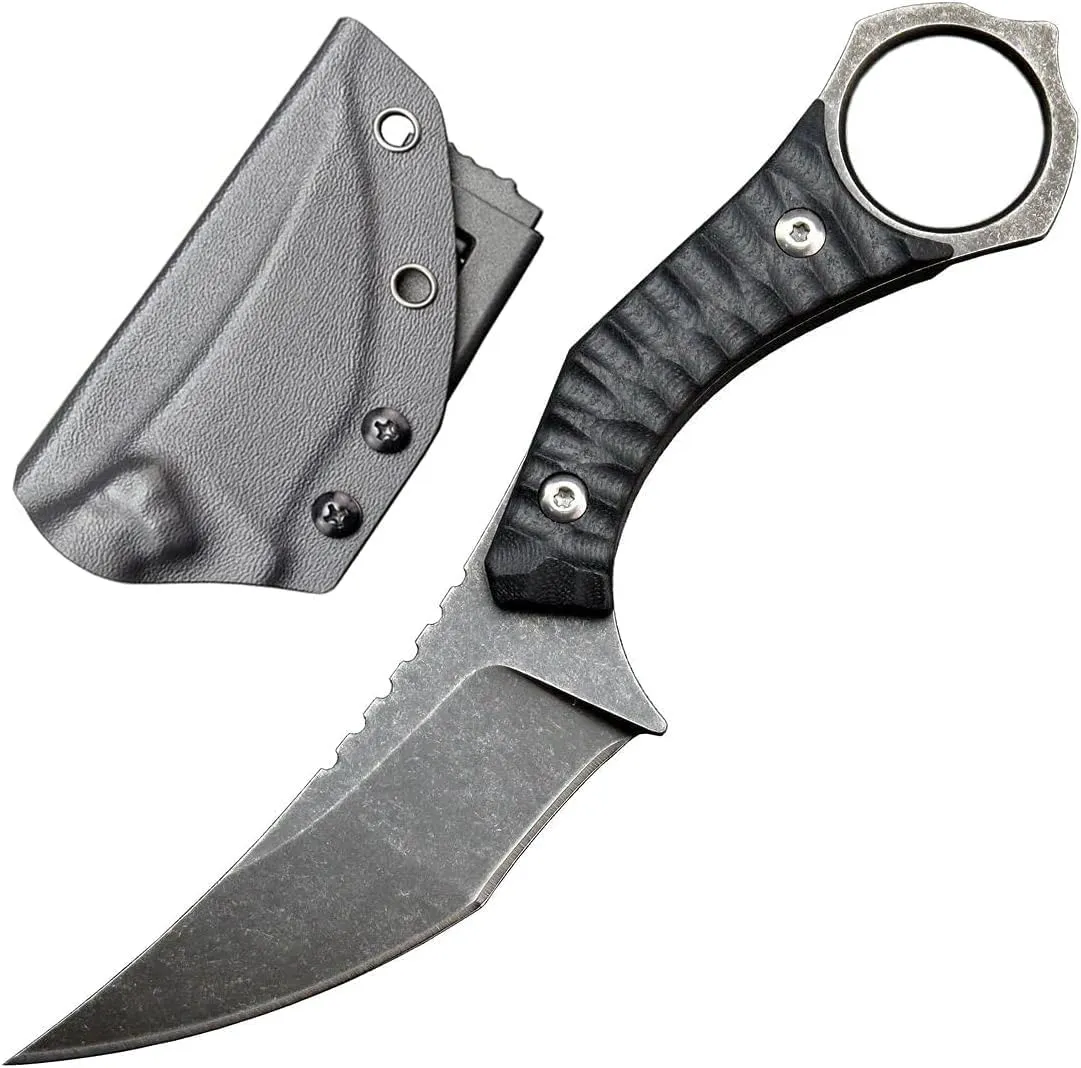 Gtk152 Fixed Blade Knife, D2 Steel Blade G10 Handle EDC Tool Knives with Kydex Sheath, Cool Strong Sharp Fixed Knife for Outdoor Camping Hunting(Black)