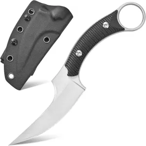 Gtk490 Fixed Blade Knife, D2 Steel Blade G10 Handle with Kydex Sheath EDC Tool Knife for Outdoor Camping Hiking(Silver)
