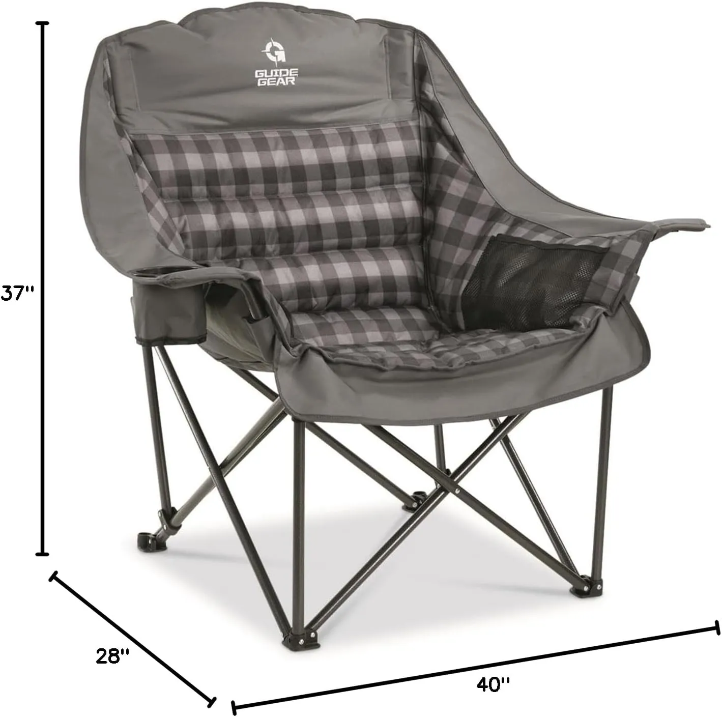 Guide Gear Oversized Extra Large Padded Camping Chair, Portable, Folding, Large Camp Lounge Beach Chairs for Outdoor, Adults, Men and Women, Heavy-Duty 400 Pound Capacity, with Cup Holder