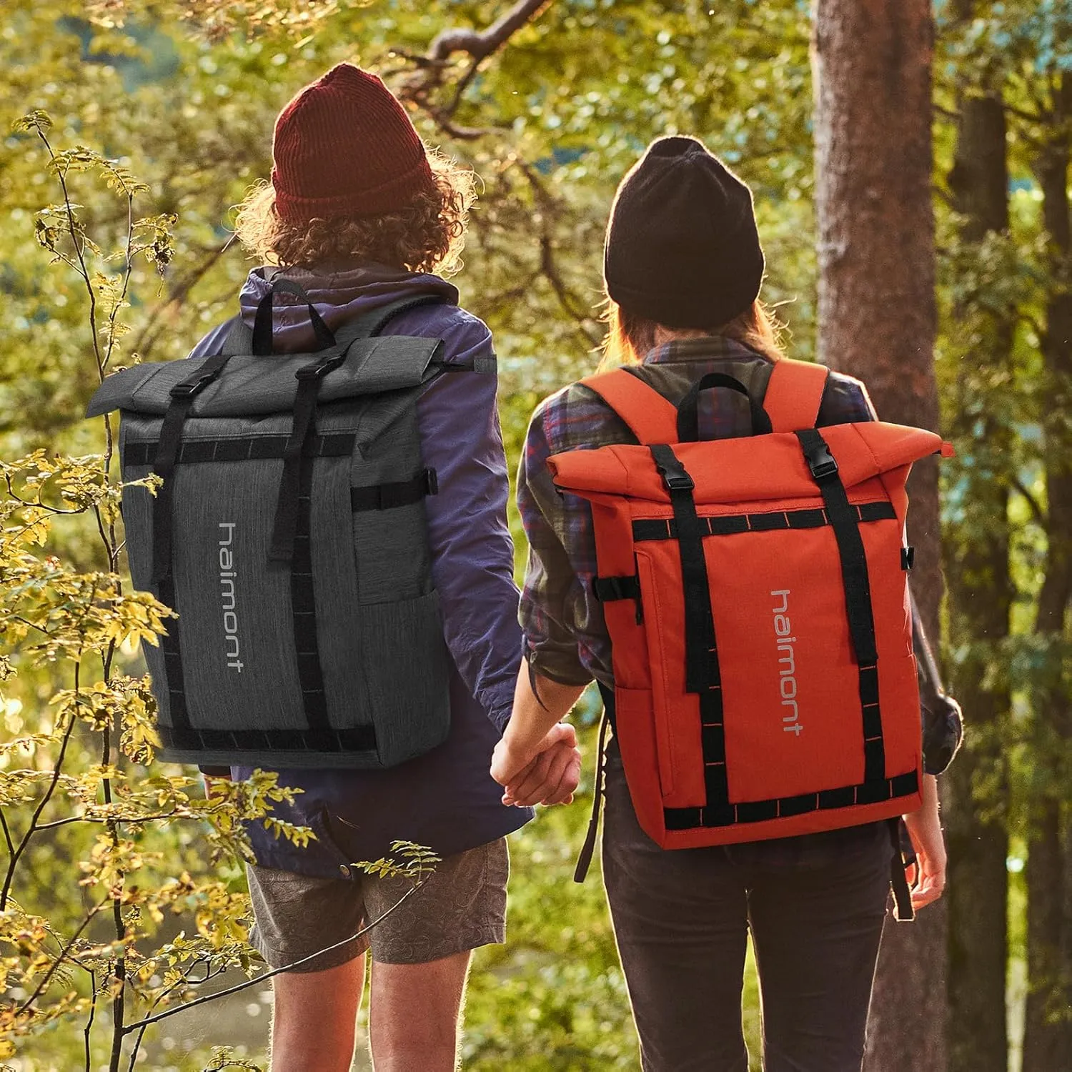 Haimont Rolltop Backpack Commuter Carry on Backpack for Women Men Water-Resistant Daypack with Multiple Pockets, 20L, Orange