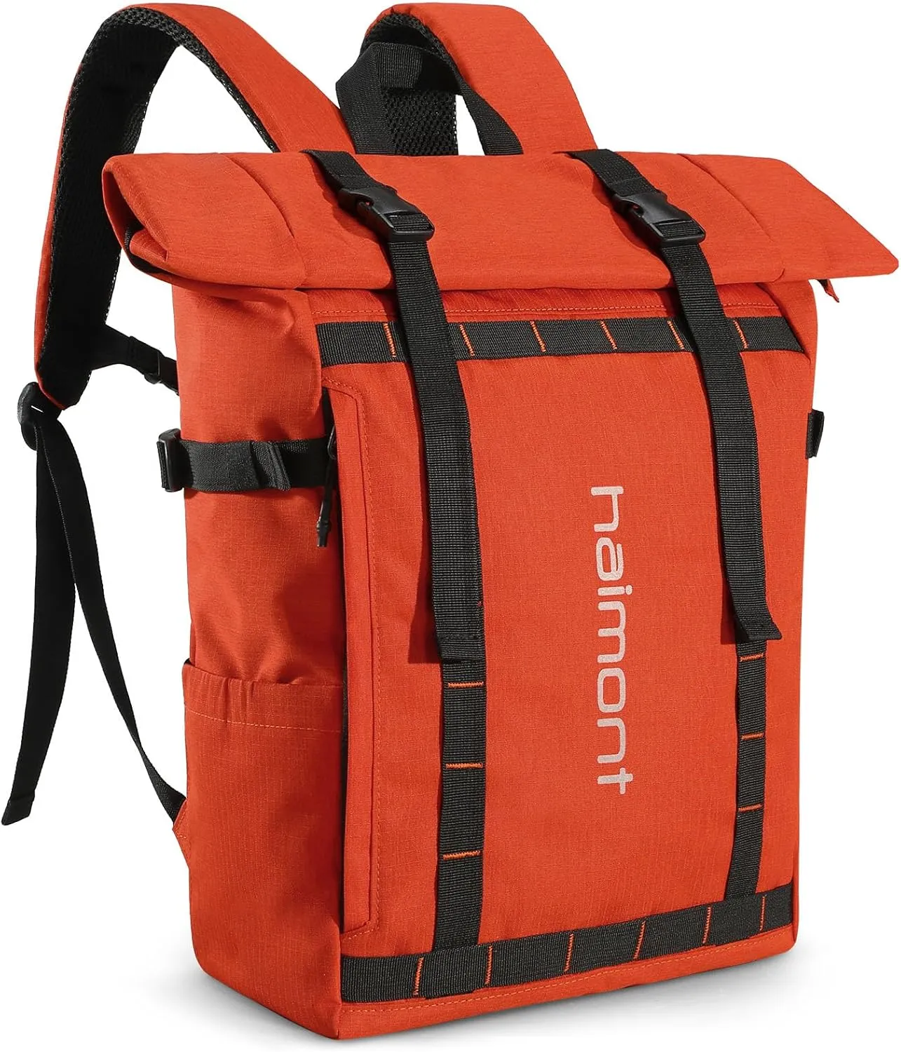 Haimont Rolltop Backpack Commuter Carry on Backpack for Women Men Water-Resistant Daypack with Multiple Pockets, 20L, Orange