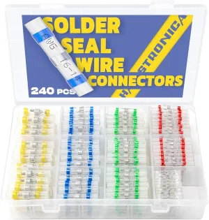 Haisstronica 240PCS Solder Seal Wire Connectors Kit, 26-10 Gauge Marine Grade Heat Shrink Butt Connectors, Waterproof, 5 Colors/5 Sizes