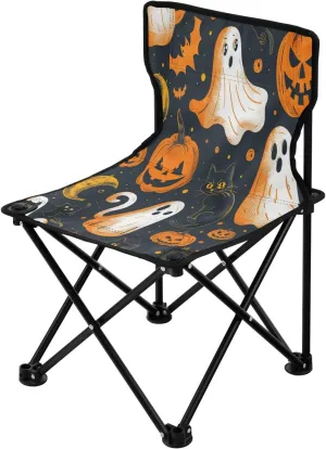 Halloween Cat Cute Spectre Pumpkin Portable Outdoor Folding Chair Anti-Slip Padded Oxford Cloth Stool Camping Chair Small for Beach Hiking Fishing Gardening Quad Camp Chair