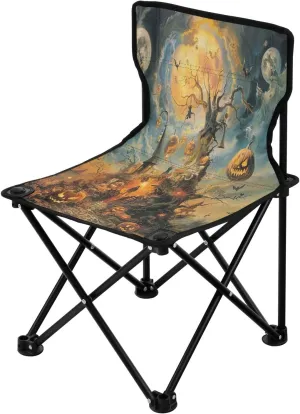 Halloween Dark Castle Portable Outdoor Folding Chair Anti-Slip Padded Oxford Cloth Stool Camping Chair Small for Beach Hiking Fishing Gardening Quad Camp Chair