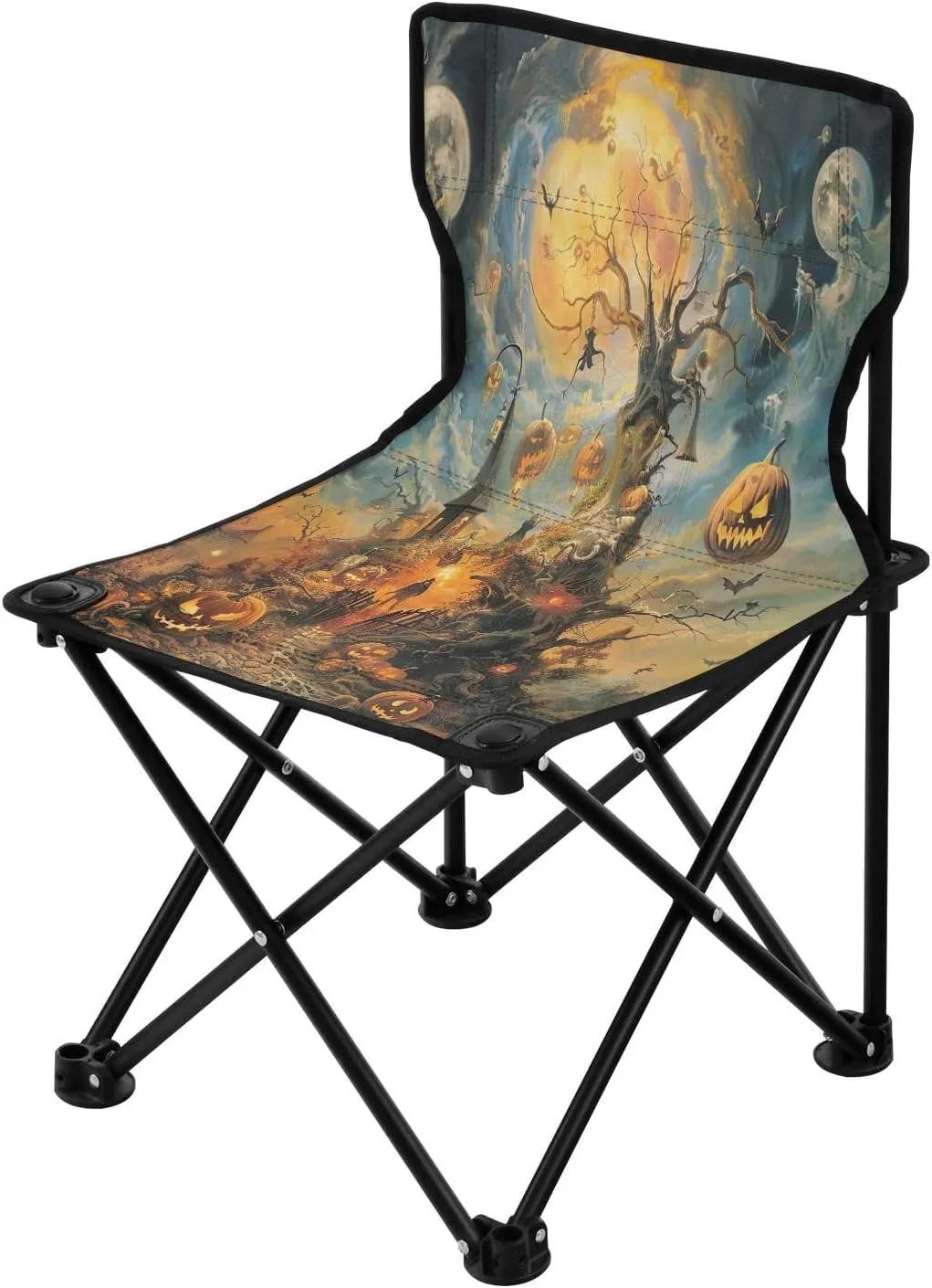 Halloween Dark Castle Portable Outdoor Folding Chair Anti-Slip Padded Oxford Cloth Stool Camping Chair Small for Beach Hiking Fishing Gardening Quad Camp Chair