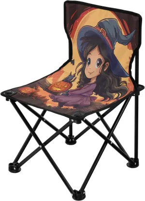 Halloween Flying Witch Portable Outdoor Folding Chair Anti-Slip Padded Oxford Cloth Stool Camping Chair Small for Beach Hiking Fishing Gardening Quad Camp Chair