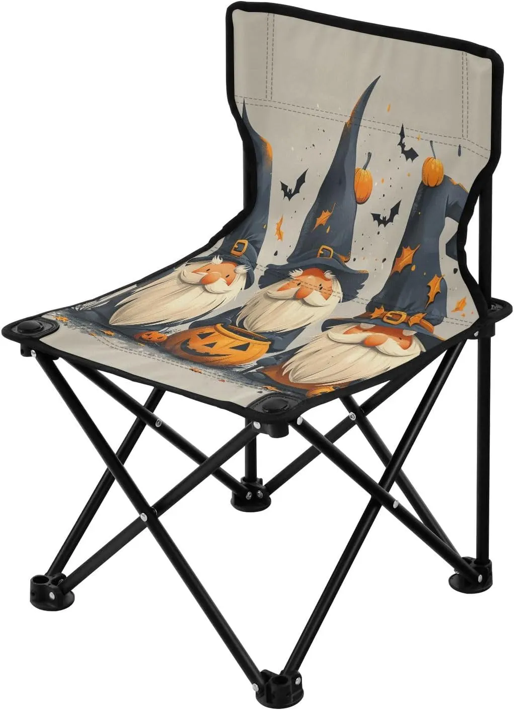Halloween Pumpkin Gnome Portable Outdoor Folding Chair Anti-Slip Padded Oxford Cloth Stool Camping Chair Small for Beach Hiking Fishing Gardening Quad Camp Chair