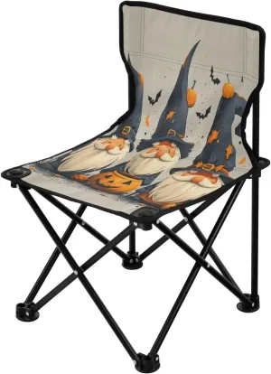 Halloween Pumpkin Gnome Portable Outdoor Folding Chair Anti-Slip Padded Oxford Cloth Stool Camping Chair Small for Beach Hiking Fishing Gardening Quad Camp Chair