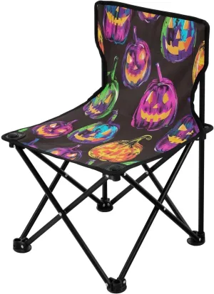 Halloween Pumpkin Spectre Face Portable Outdoor Folding Chair Anti-Slip Padded Oxford Cloth Stool Camping Chair Small for Beach Hiking Fishing Gardening Quad Camp Chair
