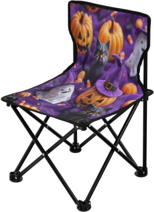 Halloween Pumpkin Spectre Face Portable Outdoor Folding Chair Anti-Slip Padded Oxford Cloth Stool Camping Chair Small for Beach Hiking Fishing Gardening Quad Camp Chair