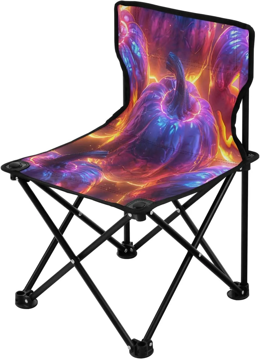 Halloween Pumpkin Spectre Face Portable Outdoor Folding Chair Anti-Slip Padded Oxford Cloth Stool Camping Chair Small for Beach Hiking Fishing Gardening Quad Camp Chair