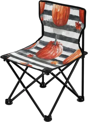 Halloween Striped Pumpkin Portable Outdoor Folding Chair Anti-Slip Padded Oxford Cloth Stool Camping Chair Small for Beach Hiking Fishing Gardening Quad Camp Chair