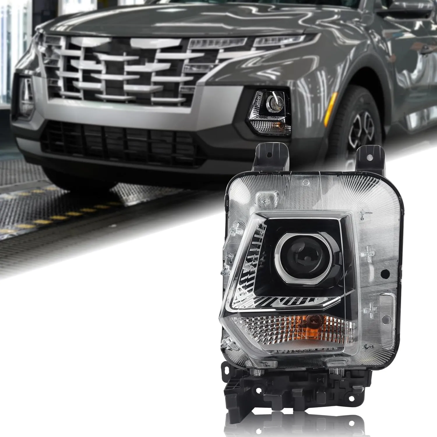 Halogen Projector Non-LED Headlight Assembly Compatible with 2022 2023 Hyundai Santa Cruz SE/SEL/Night Models Left Driver Side 92101-K5000 HY2502260