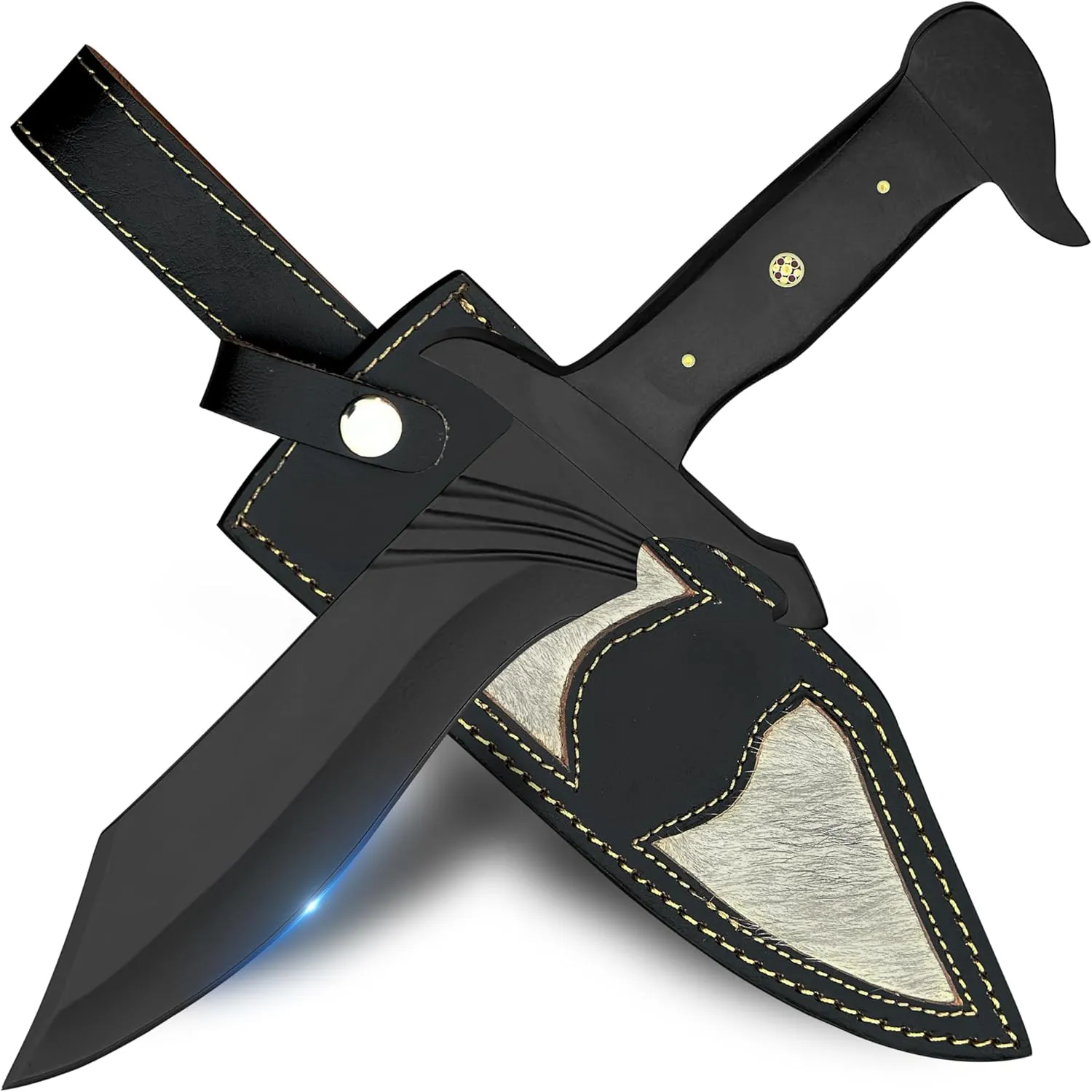 Handmade 14.5-inch Bowie knife- Fixed Blade Hunting Knife with Leather Sheath-Ideal for Camping, Hiking, Survival, BLACK