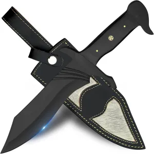 Handmade 14.5-inch Bowie knife- Fixed Blade Hunting Knife with Leather Sheath-Ideal for Camping, Hiking, Survival, BLACK