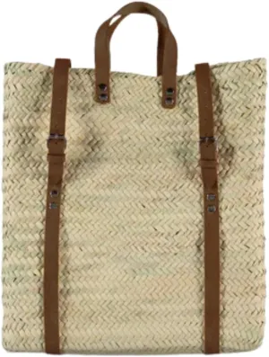 Handwoven Palm Leaf Backpack, French Straw Backpack with Leather Straps, Lightweight & Practical straw bag, Straw Beach Bag, Market Basket, Day Pack (dark Brown)