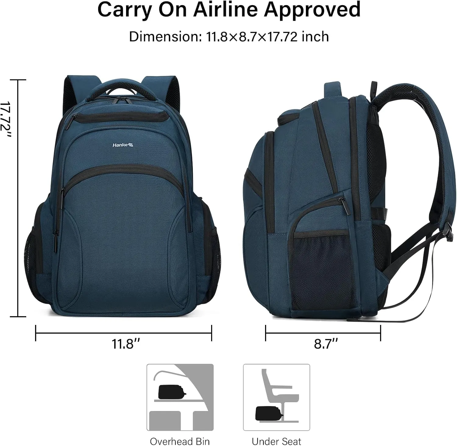 Hanke Travel Laptop Backpack for Men Lightweight Large Backpack Work Backpack Woman Fits 15.6'' Computer Carry On Bags for Airplanes(Navy Blue)