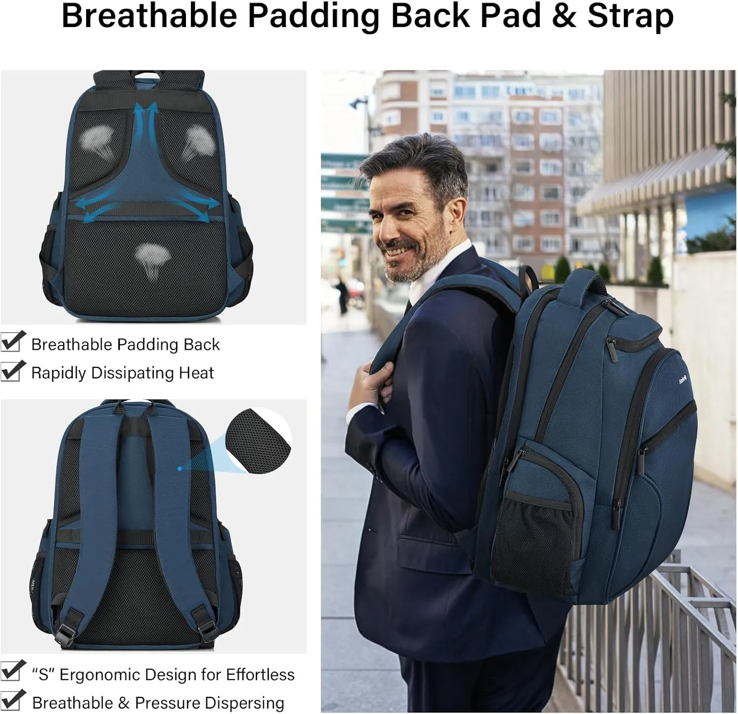 Hanke Travel Laptop Backpack for Men Lightweight Large Backpack Work Backpack Woman Fits 15.6'' Computer Carry On Bags for Airplanes(Navy Blue)