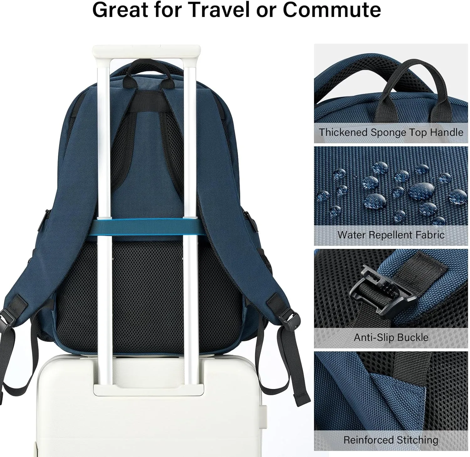 Hanke Travel Laptop Backpack for Men Lightweight Large Backpack Work Backpack Woman Fits 15.6'' Computer Carry On Bags for Airplanes(Navy Blue)