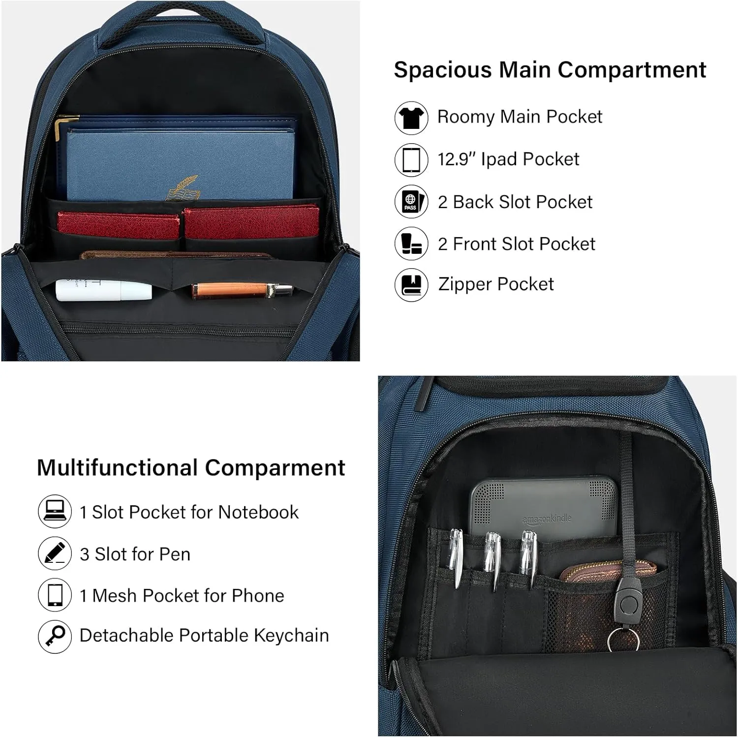 Hanke Travel Laptop Backpack for Men Lightweight Large Backpack Work Backpack Woman Fits 15.6'' Computer Carry On Bags for Airplanes(Navy Blue)