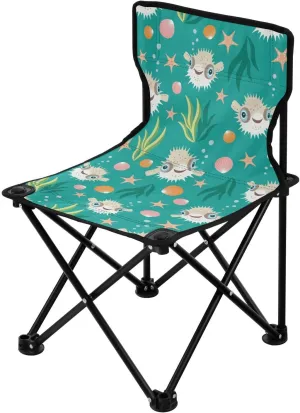 Hawaiian Fish Green Sea Foldable Camp Chair Ultralight Backpack Chairs for Adults with Carrying Bag Ice Fishing Chair with Back for Traveling Camping