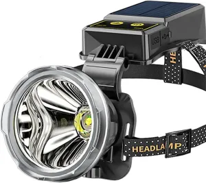 Head Lamp, Led Headlamp Rechargeable by USB or Sunlight, 3 Lighting Modes, 3000mAh Battery Life, Waterproof, Camping Headlamps for Outdoor Camping, Hiking, Hunting, Running, Survival